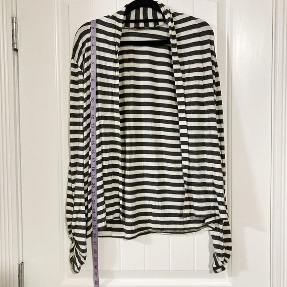 REBEL SUGAR Grey creamy white horizontal striped open front cardigan ~ SMALL MED - Picture 4 of 14